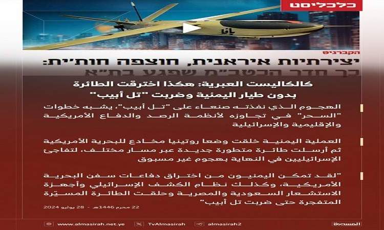 كالكيست العبرية: هجوم صنعاء على "تل أبيب" يشبه خطوات "السحر" 